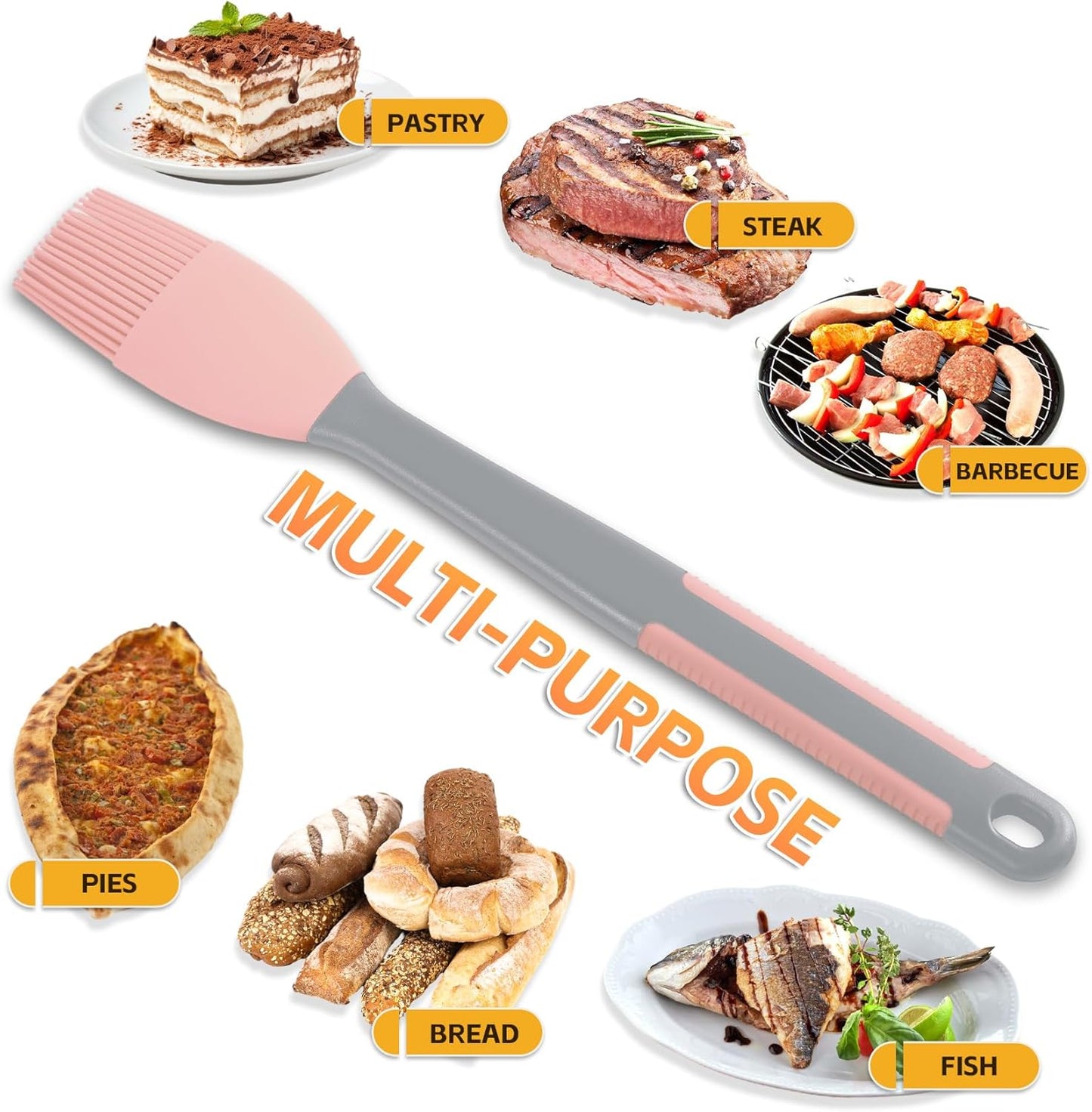 2Pcs Grill Basting Brush - Extra Long Silicone Basting Pastry Brush for Grilling 2inch Wide,Heat Resistant Brushes Spread Oil Butter Sauce Marinade for Cooking Baking BBQ(Pink 2)