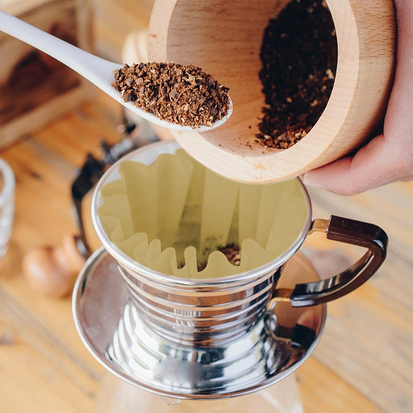 100 Pack 1-4 Cup Coffee Filters, Disposable Basket Coffee Filter for A Good Brew - Efficient and Convenient Small Coffee Filters 1 Cup - Eco-friendly and Biodegradable (Natural-1, 155/45)