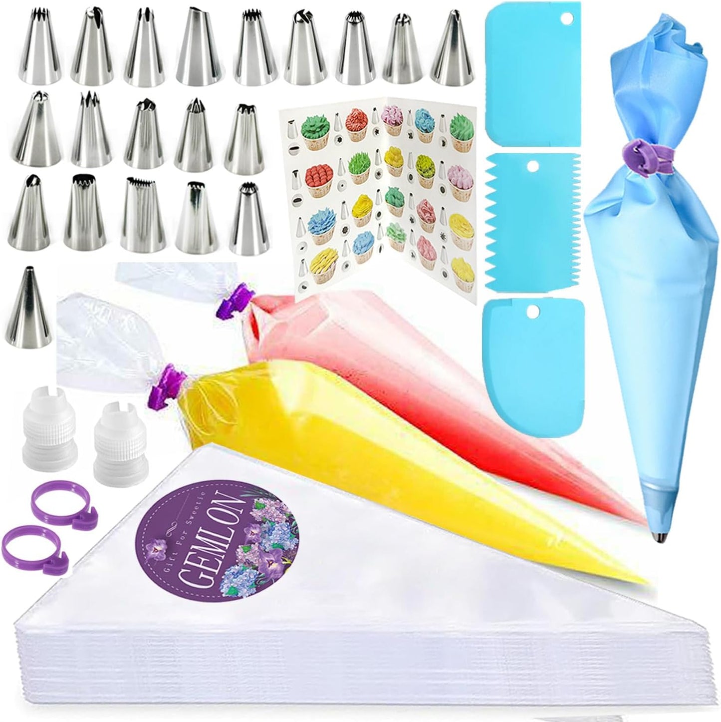 Piping Bags and Tips Set, 100PCS 12 Inch Disposable Pastry Bags with Tips Cupcake Frosting Piping Kit Cookie Decorating Supplies, Royal Icing Bags and Tips Set for Cake Decorating Baking Tools