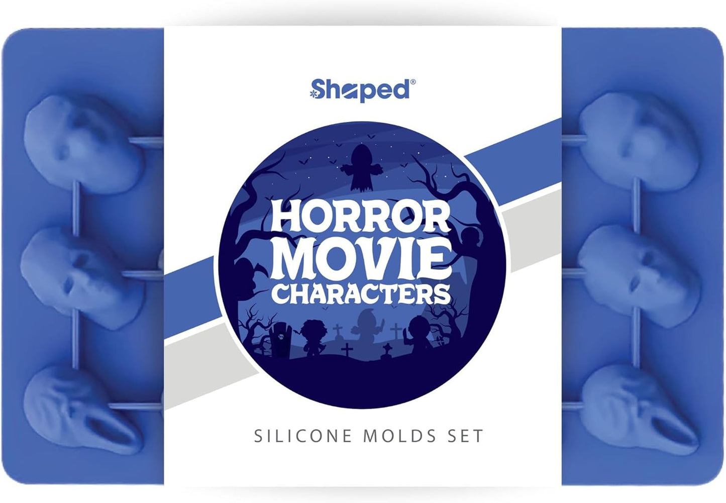 ShapedIceMolds Horror Movie Character Molds – Halloween Silicone Molds for Chocolate, Candy, Resin, Crafts – 3D Scary Film Icons for Party Treats & DIY Decor (Blue)