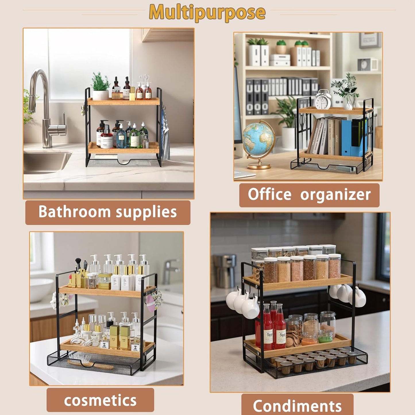 LEMIKKLE 2-Tier Coffee Station Organizer with Pod Holder and Drawer, Kitchen Countertop Organizer, Coffee Bar Accessories Station with Coffee Pod Storage, Coffee Organizer