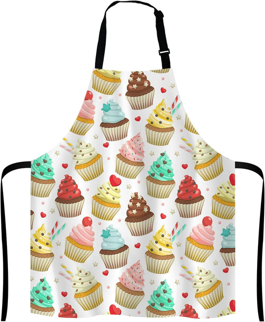 Yummy Colored Cupcakes Adjustable Bib Apron, Cute Cupcake Pattern Apron, Sweet Dessert Cooking Kitchen Apron for Men Women