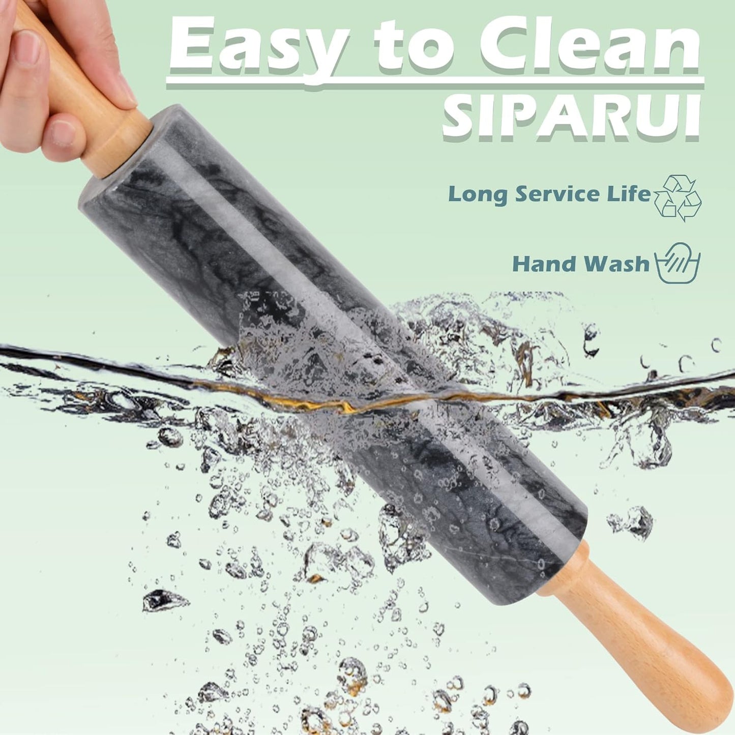 Marble Rolling Pin with Wooden Cradle Thick Handle Set for Baking,18.5 inch Premium Quality Polished Roller for Pizza Dough,Fondant,Pie Crust,Non-Stick Surface Easy to Clean(Black)