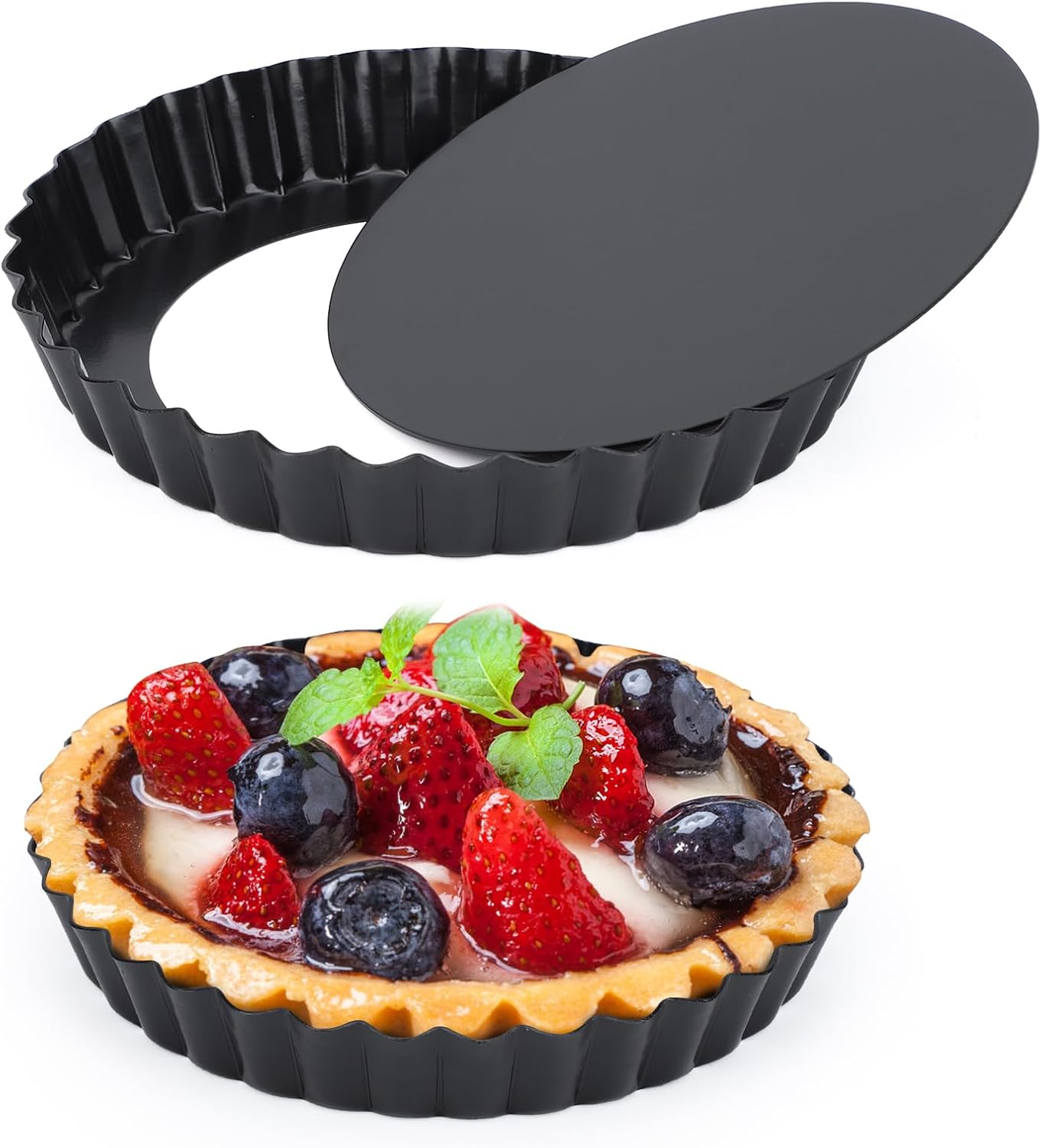 Beasea 6 Inch Tart Pan, 2pcs Small Tart Pie Pans with Removable Bottom Mini Non Stick Pie Tin Container Pan Loose Bottom Fluted Quiche Baking Pan for Fruit Tart Quiche Cakes