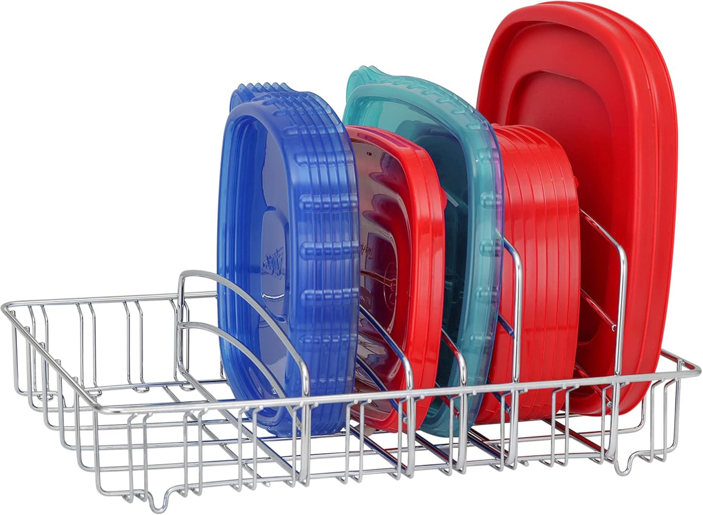 Food Container Lid Organizer - Lid Storage Holder, Large, Chrome