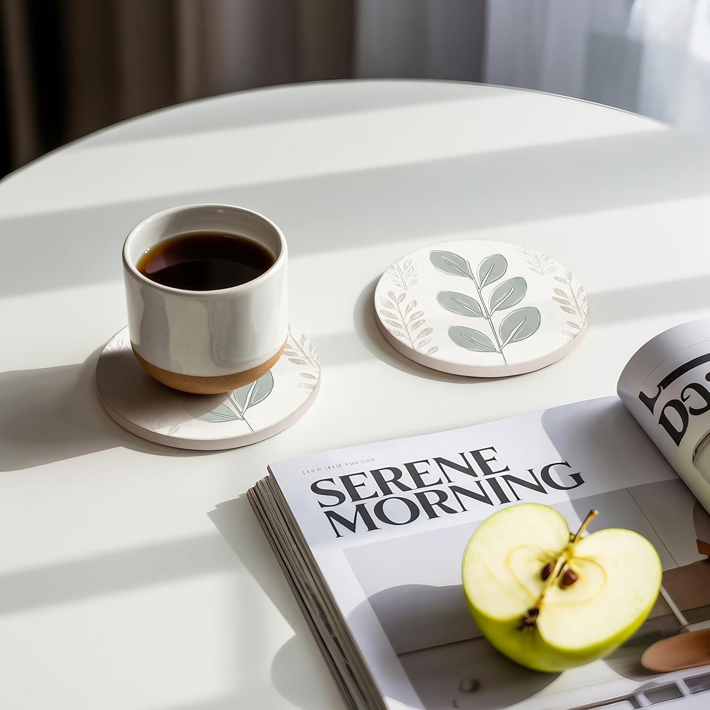 VEYRO Coasters Set of 4 for Drinks – Absorbent Ceramic Stone Drink Coasters with Cork Backing for Coffee Table & Desk, Modern Boho Look Cup Coaster Set, Housewarming Gift for New Home