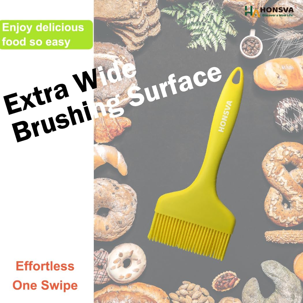 Massive Silicone Pastry Basting Brush, One-Piece Design, W/3.5" L/8.5", Heat Resistant Kitchen Brush for Baking, Grilling, Basting Oil, Butter, BBQ Sauce, Marinade, Dishwasher Safe, 1Pcs Yellow
