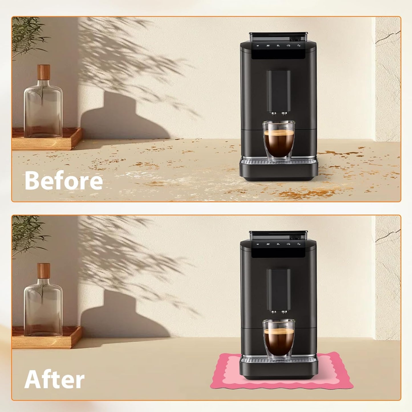 Scalloped Coffee Bar Mat for Countertop, Cute Dish Drying Mats for Kitchen Counter, Diatomite Absorbent Mat for Coffee Station, Kitchen Aesthetic Decor(12"x19", Rose Pink)