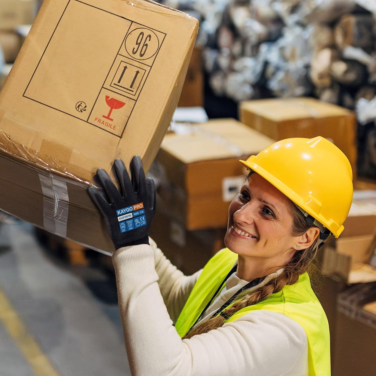 KAYGO Cut Resistant Gloves PU Coated, 12 Pairs Safety Work Gloves with full fingers Touchscreen, ANSI Cut Level A2, for Men and Women, Ideal for General Duty Work KG11P, Black,XL