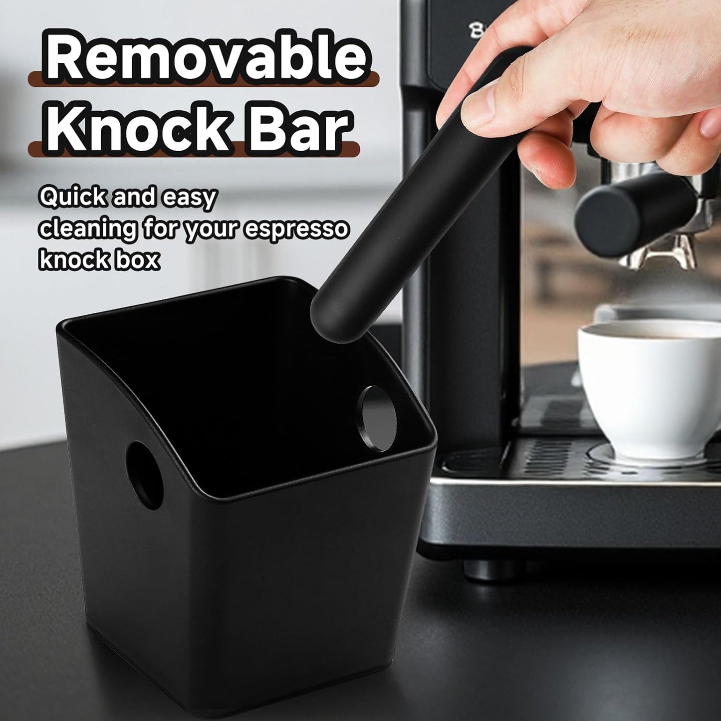 Coffee Knock Box Compatible with Breville, Espresso Puck Knock Box with Large Capacity, Durable Shock-Absorbent Espresso Puck Bin, Removable Bar and Non-Slip Base, Easy to Clean, for Home and Office