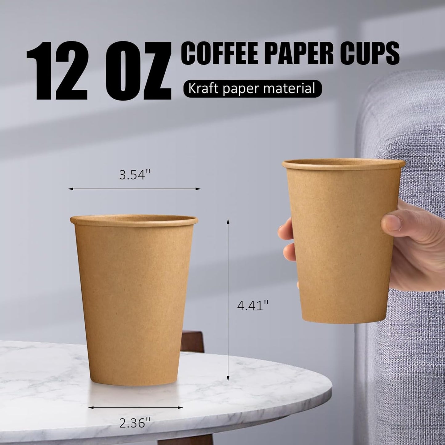 180 Pack 12 OZ Paper Cups, Brown Kraft Disposable Paper Coffee Cups 12 oz, Unbleached Paper Cups for Hot/Cold Beverage Party, Picnic, Travel, and Events.