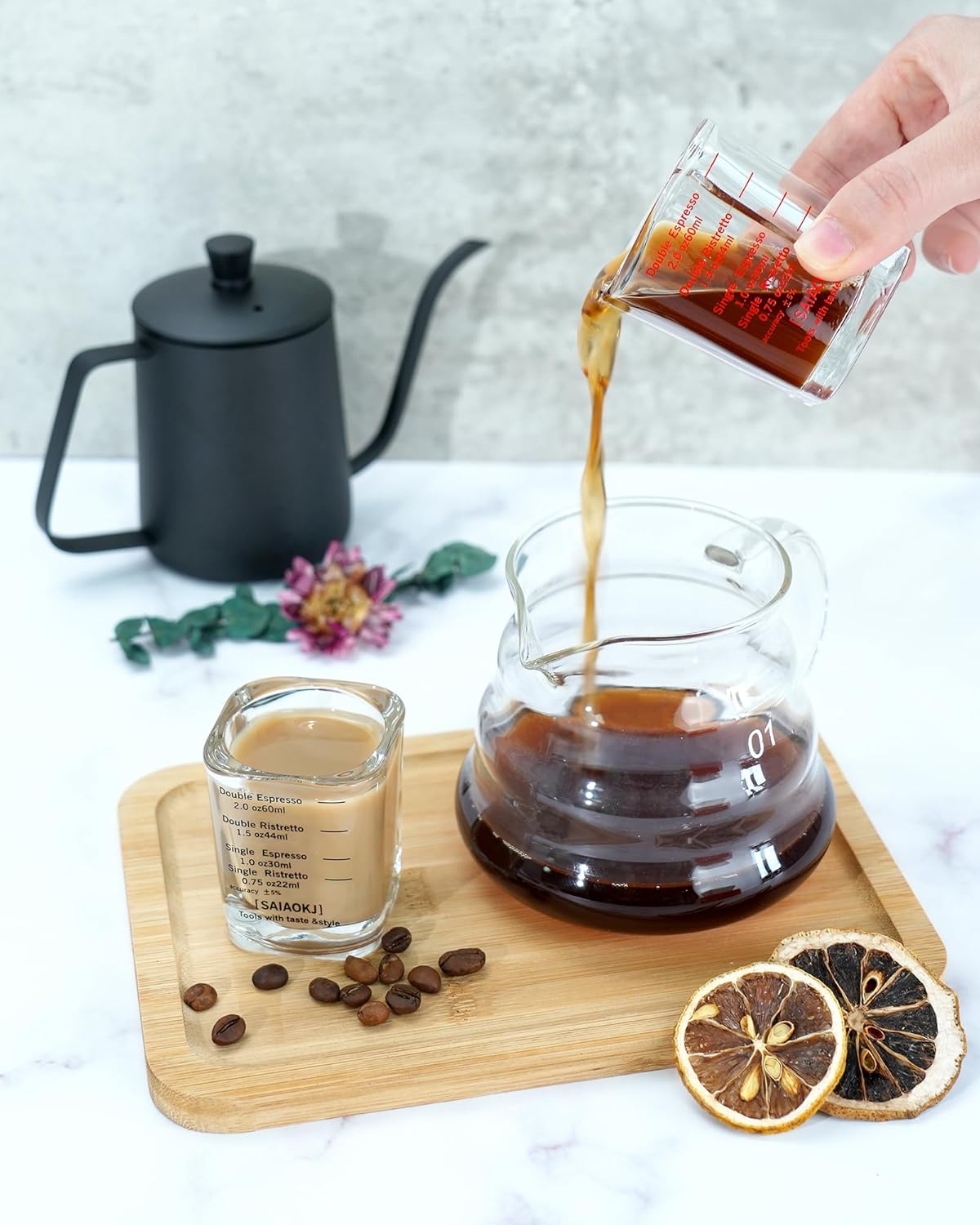 Shot Glasses Measuring Cup Set 2PACK Espresso Shot Glasses Liquid Heavy Glass 2oz/60ml(Red)