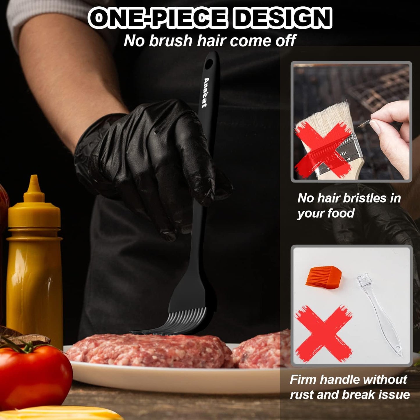 Anaeat 2 Pack Silicone Basting Pastry Brushes - Heat Resistant Brush with Soft Bristles, Hygienic One-Pieces Design, Marinade Brush Great in Baking for Spreading Oil Butter Sauce BBQ Grill