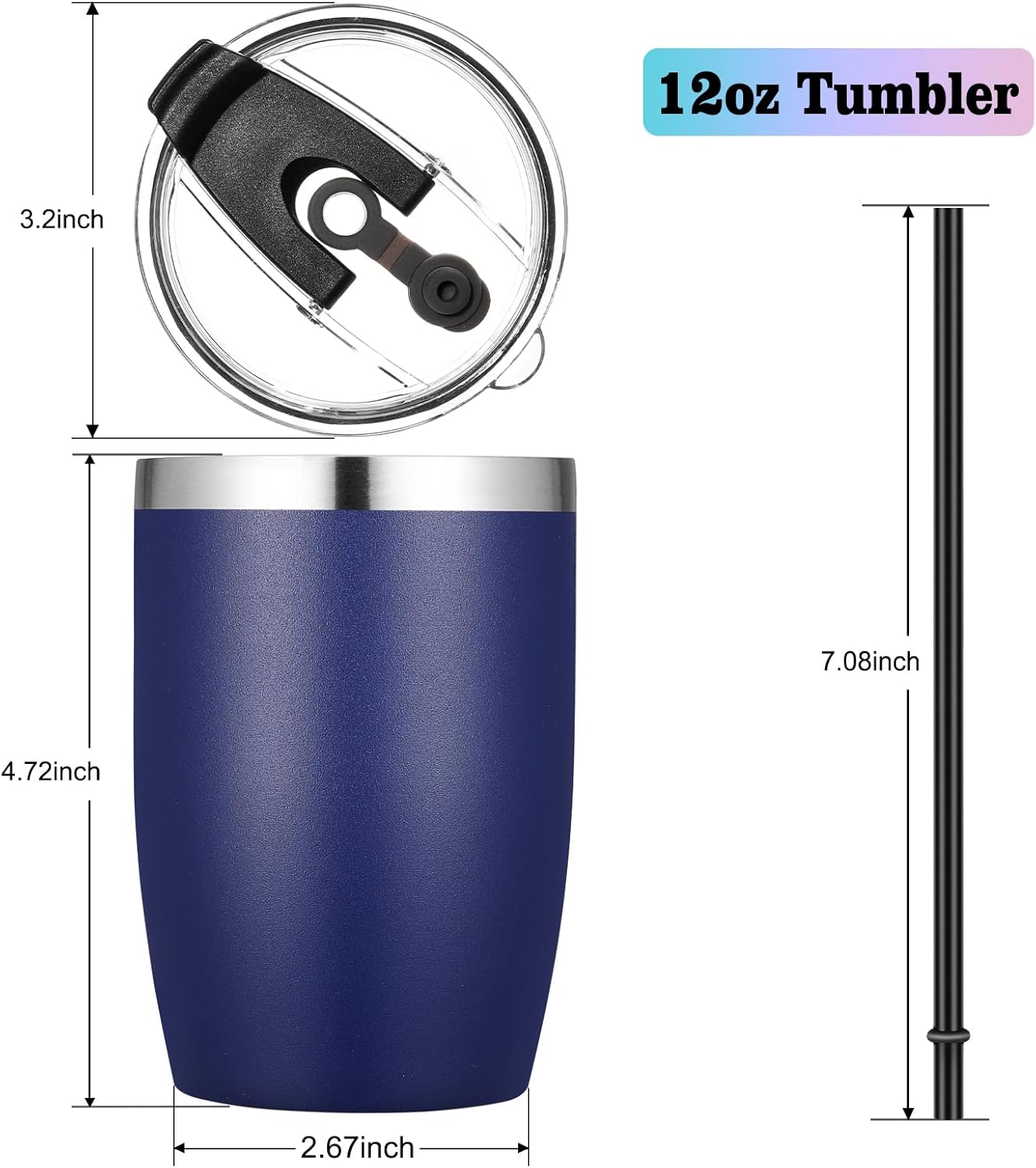 VEGOND Stainless Steel 12 oz Tumblers bulk Vacuum Insulated Double Wall Travel Tumbler with Lid and Straw Reusable Tumbler, Navy Blue 6 pack