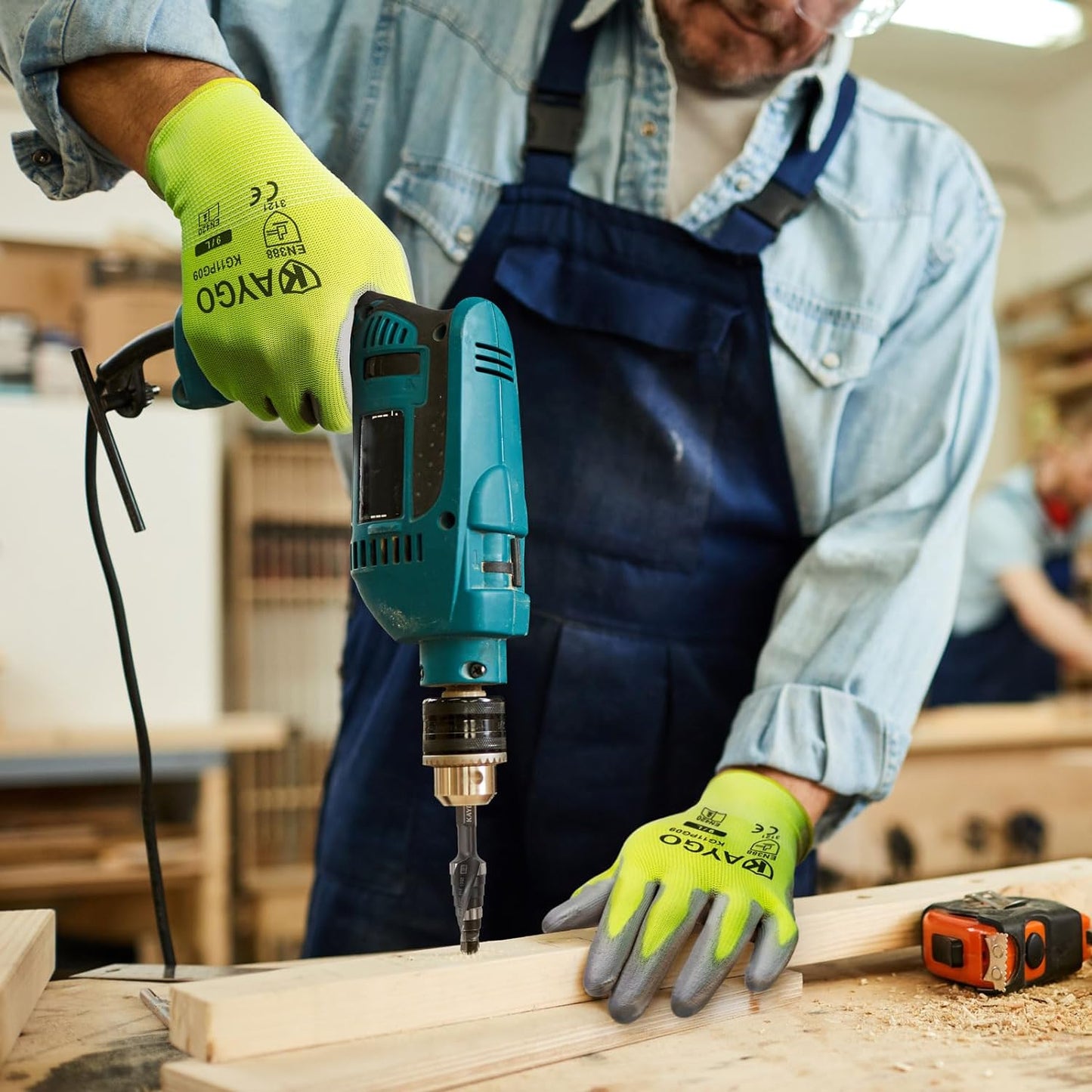 KAYGO Medium Green Safety Work Gloves, PU Coated, 12 Pairs, KG11PB