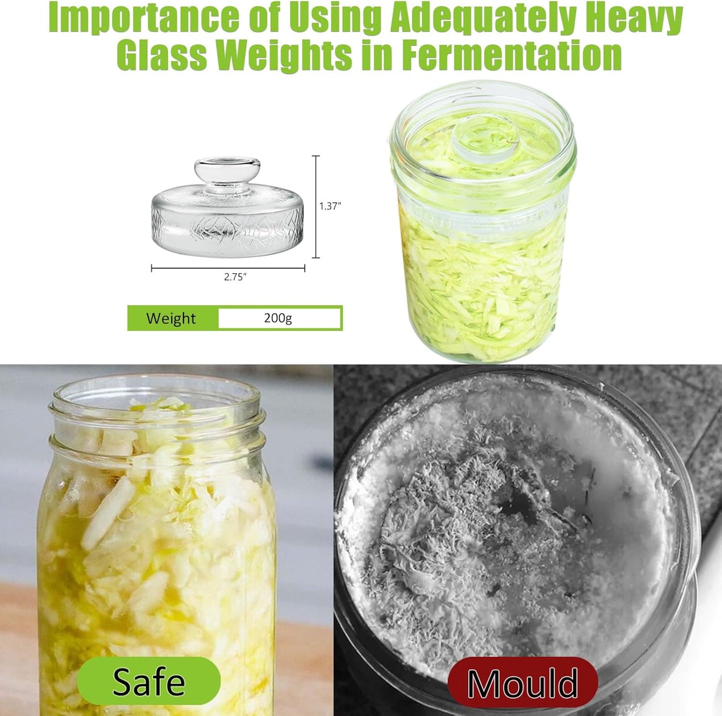 Artcome 5-Pack Glass Fermentation Weights with Easy Grip Handle and Unique Texture Design for Large Wide Mouth Mason Jars