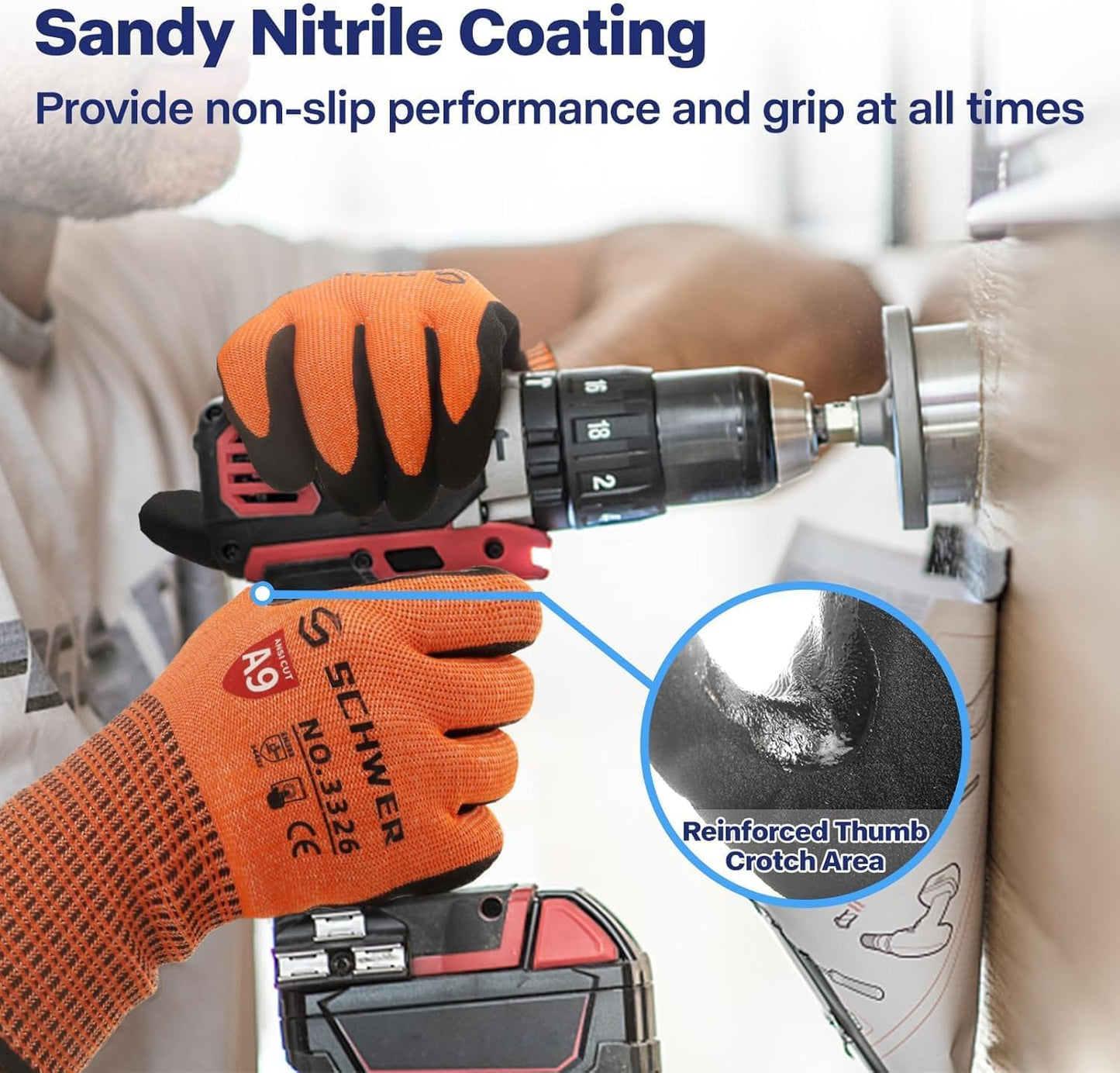 Schwer ProGuard Highest Level Cut Resistant Work Gloves PR3326 for Extreme Protection，ANSI A9 Cut Gloves with Reinforced Thumb, Non Slip, Non PFAS, Durable, Touch-screen, Orange 120 Pairs, L