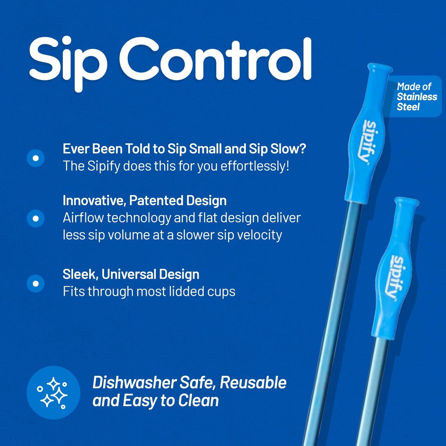 Flow-Limiting Dysphagia Straw for Safe Drinking | Adaptive Drinking Aids for Elderly & Dysphagia Patients | Reusable Stainless Steel Straw with Soft Silicone Tip | Dishwasher Safe | 2 Pack