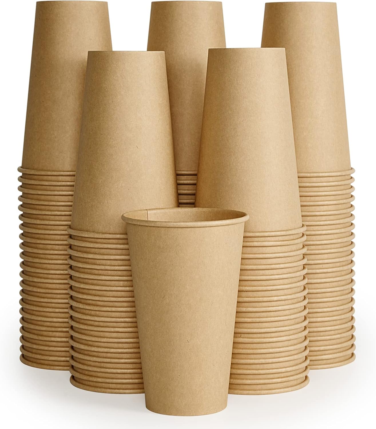 LITOPAK 100 Pack 16 oz Kraft Paper Coffee Cups for Water, Juice, and Tea, Disposable Hot Coffee Cups for Home, Restaurant, Store, and Cafe