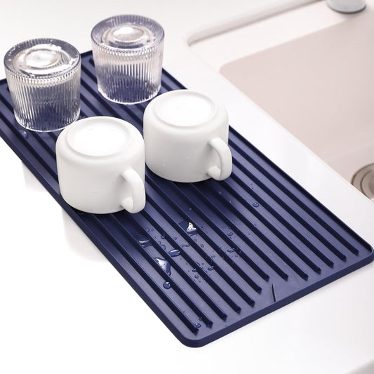 Dish Drying Mat, Small Silicone Drying Mat for Kitchen Counter, Heat Resistant Silicone Trivet for Countertop Protector, Super Thick Dish Drying Pad for Cup/Bottle/Glassware, Long & Narrow