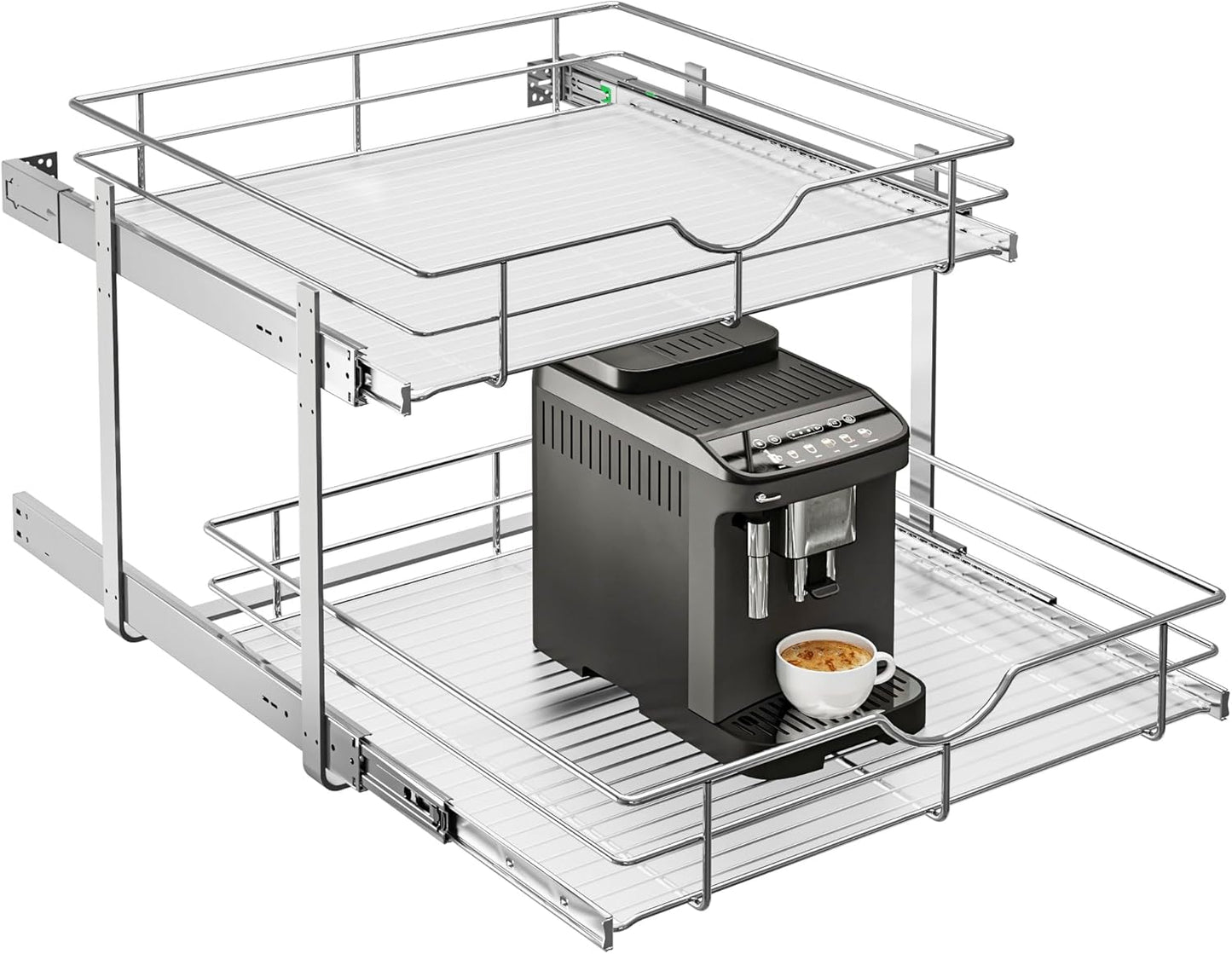 WelFurGeer 2-Tier Kitchen Cabinet Pullout Shelf and Drawer Organizer, Soft Close Pantry Pull Out Shelves, Heavy Duty Pull Out Cabinet Organizer with Shelf Liner for Kitchen Cabinets, Pantry Storage