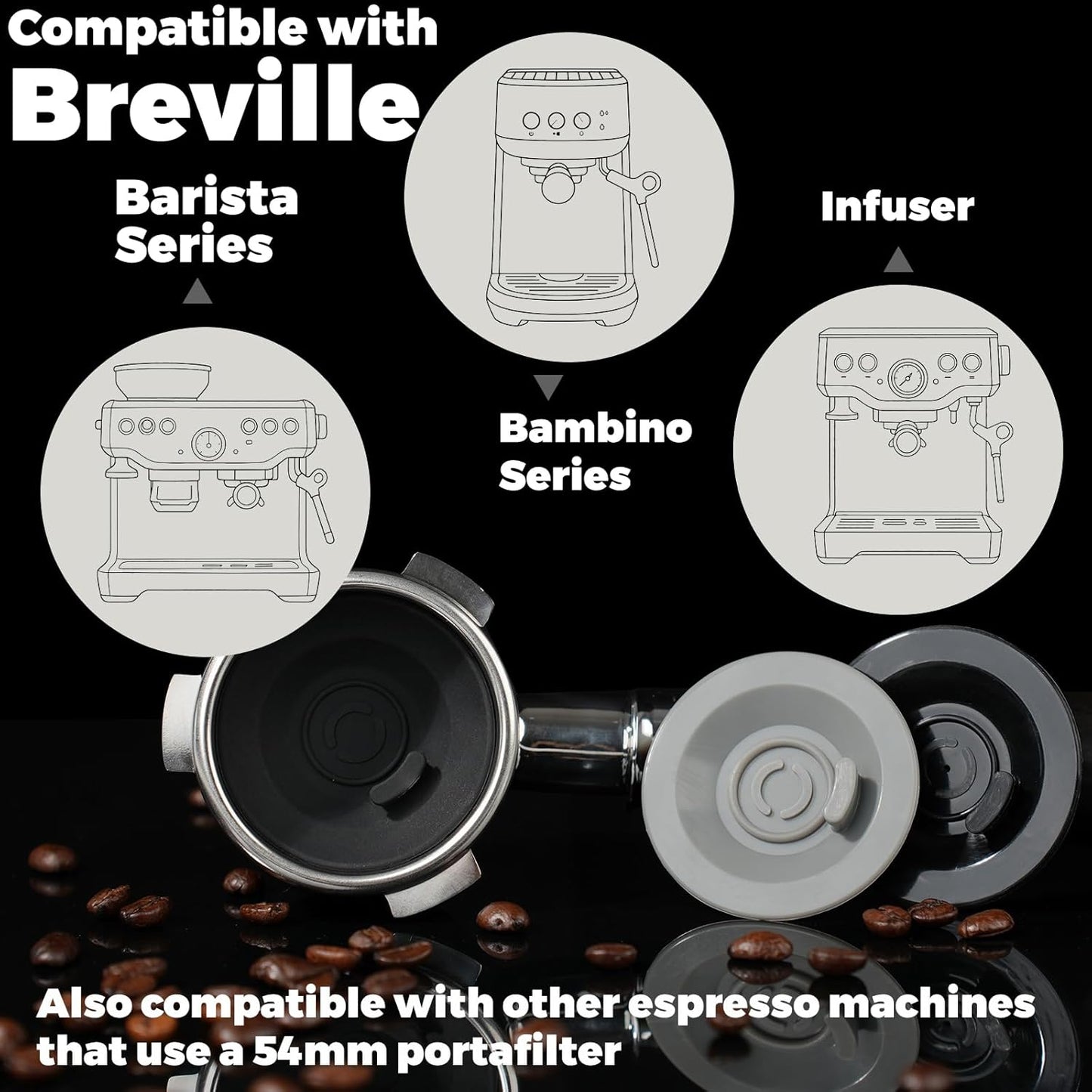 54mm Cleaning Disc Replacement for Breville Barista Espress Backflush Compatible with BES870/BES878/BES876/BES840/BES880/BES881/810/881 Espresso Machines Accessories(54mm Glossy Black (With Holes))