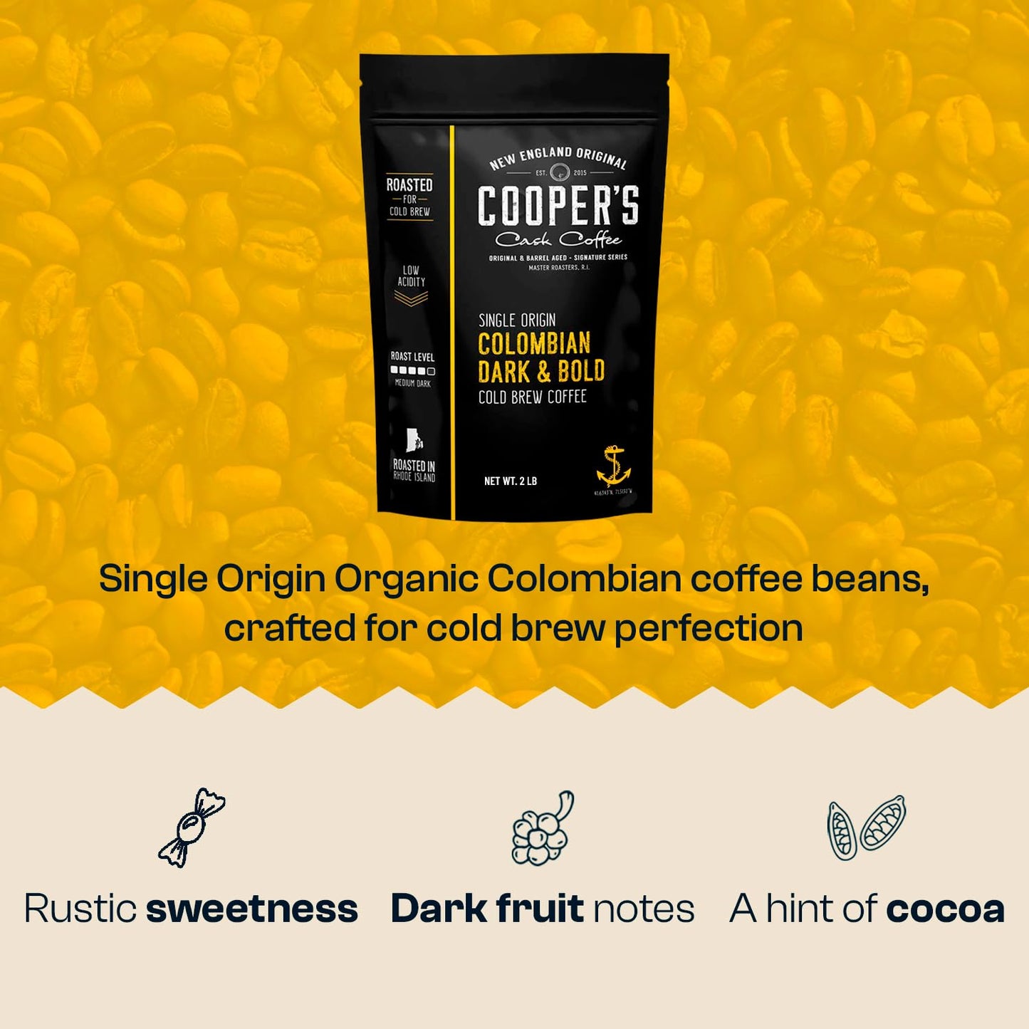 Cold Brew Coffee Colombian Reserve Single Origin Coarsely Whole Bean Coffee - 2 lb. Bag - Dark Roast