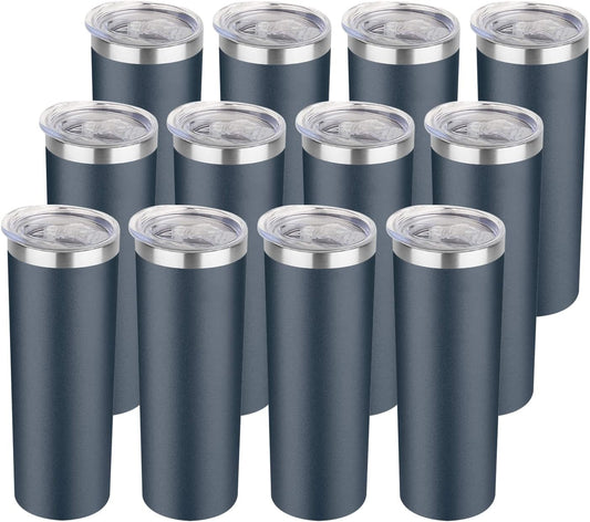 HASLE OUTFITTERS 20 oz Skinny Tumblers Bulk Set, Stainless Steel Insulated Slim Tumblers with Lids, Reusable Double Wall Travel Coffee Mugs, Durable Powder Coated Travel Water Cups(Navy, 12)