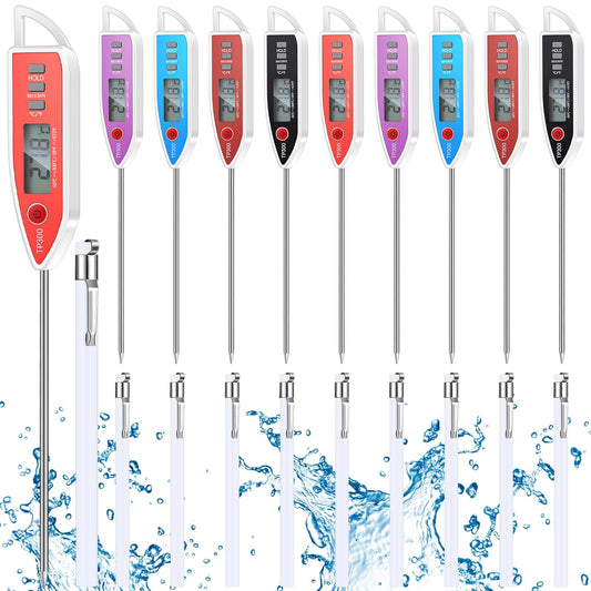 10 Set Waterproof Food Thermometer for Water, Liquid, Candle and Cooking Digital Meat Thermometer with Long Probe Instant Read for Kitchen BBQ Grill Candy (White)