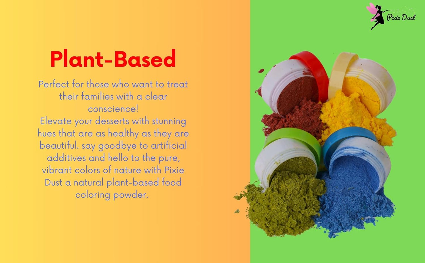 All-Natural Food Coloring Powder set. Colors: Red, Yellow, Blue, Green. Dye-Free/Plant-Based/Non-Carmine/Non annatto/FLAVORLESS by PIXIE DUST (Medium .17 oz Each Color .68 oz/20 gr Total)