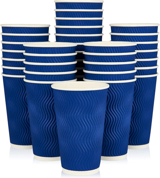 JollyPack Paper Coffee Cups, 16 oz, Blue, 60 Pack, Heat Resistant, Disposable, Ripple Wall, for Coffee, Tea, Hot Chocolate