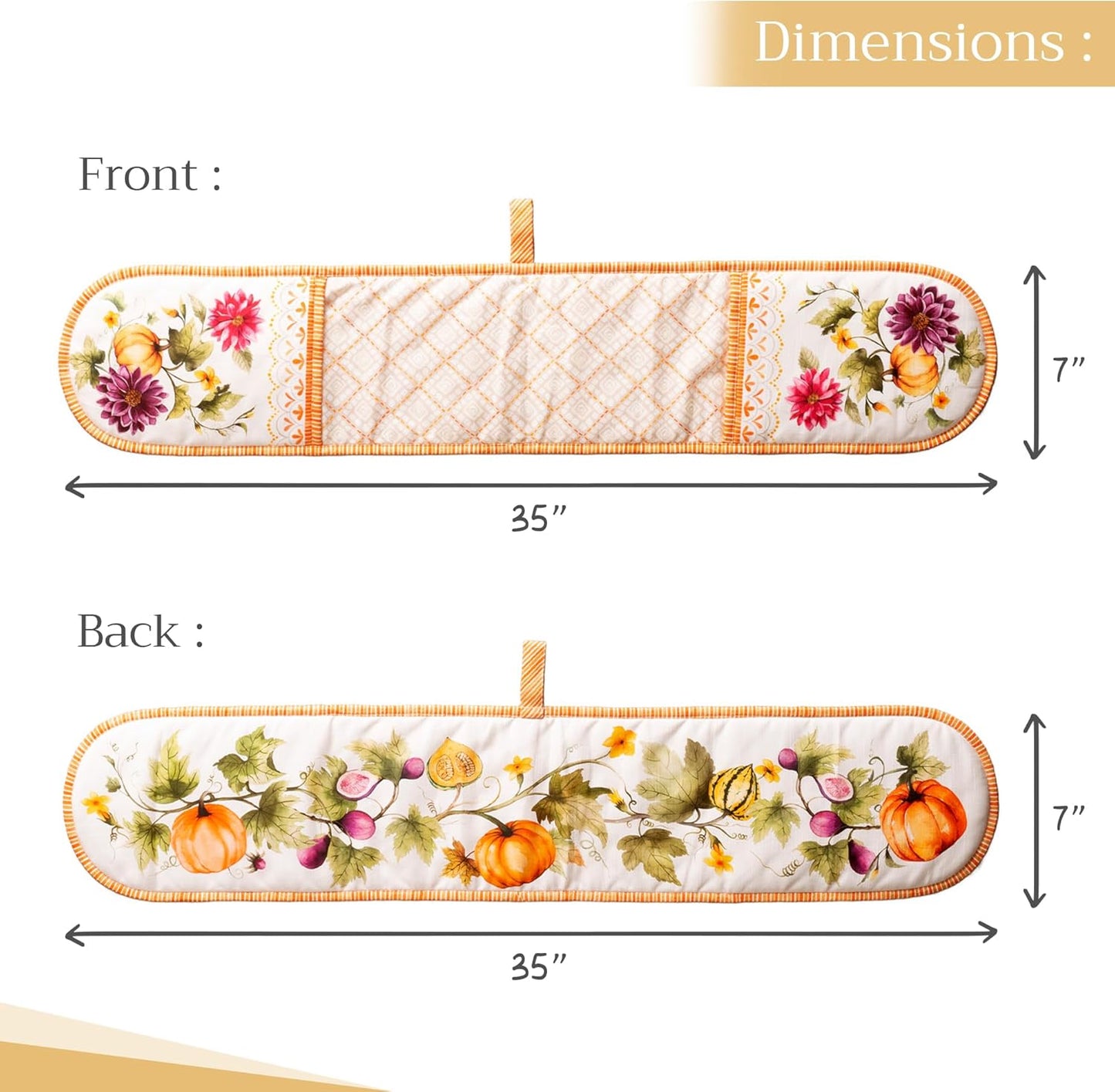 Maison d' Hermine Double Oven Mitts 100% Cotton 7"x35" Double Oven Mitt Heat Resistant BBQ Cooking Gloves with Loop, Baking, Grilling, Home, Kitchen, Handling Hot Pans (Pumpkin Garden - Cloudy Cream)