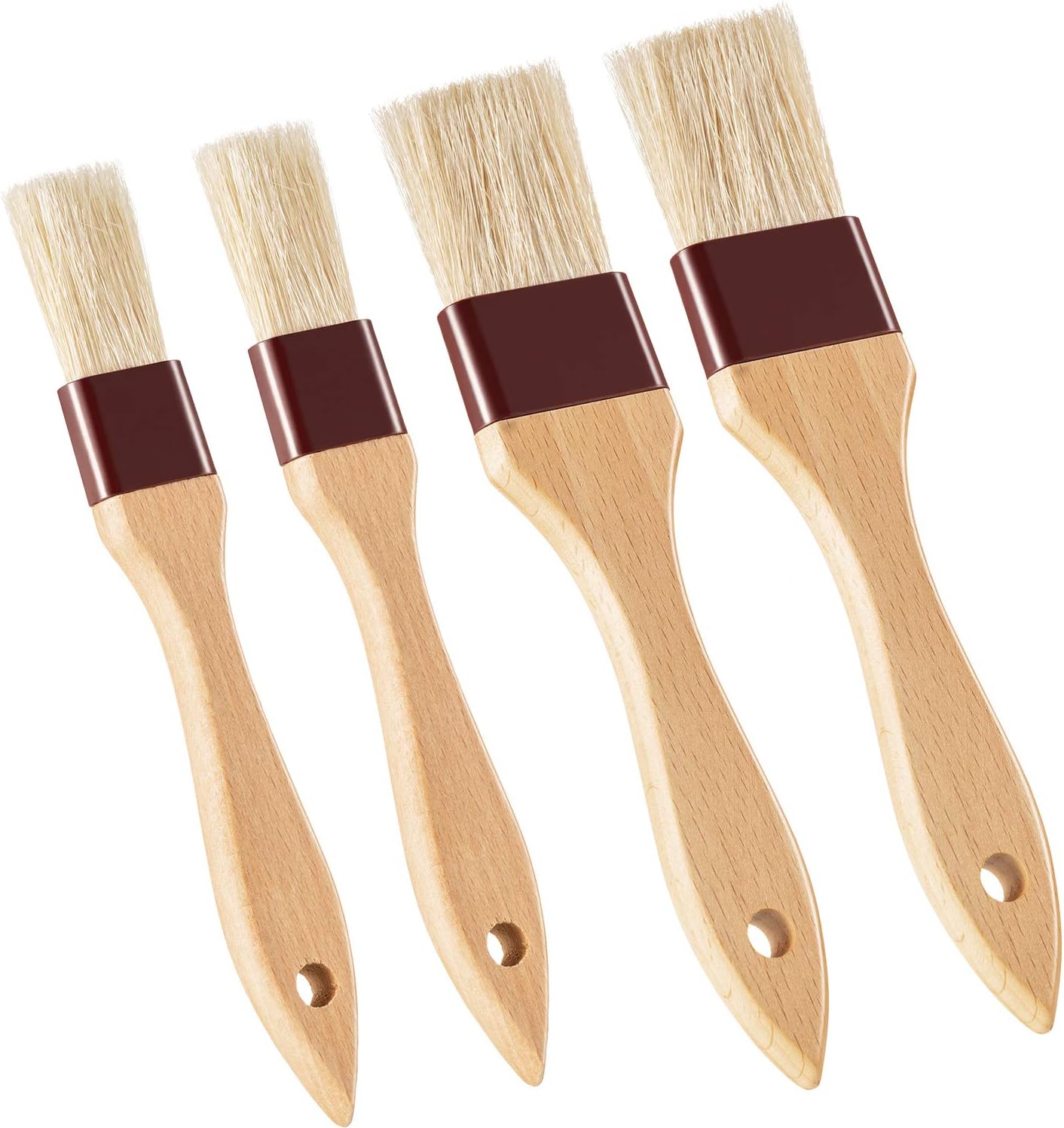 Boao 4 Pieces Natural Bristle Pastry Brush Beech Wooden Handle Basting and BBQ Brushes for Cooking, Butter, Oil, Egg, Marinade, Grilling, Baking, Kitchen Food(1 Inch, 1 1/2 Inch)