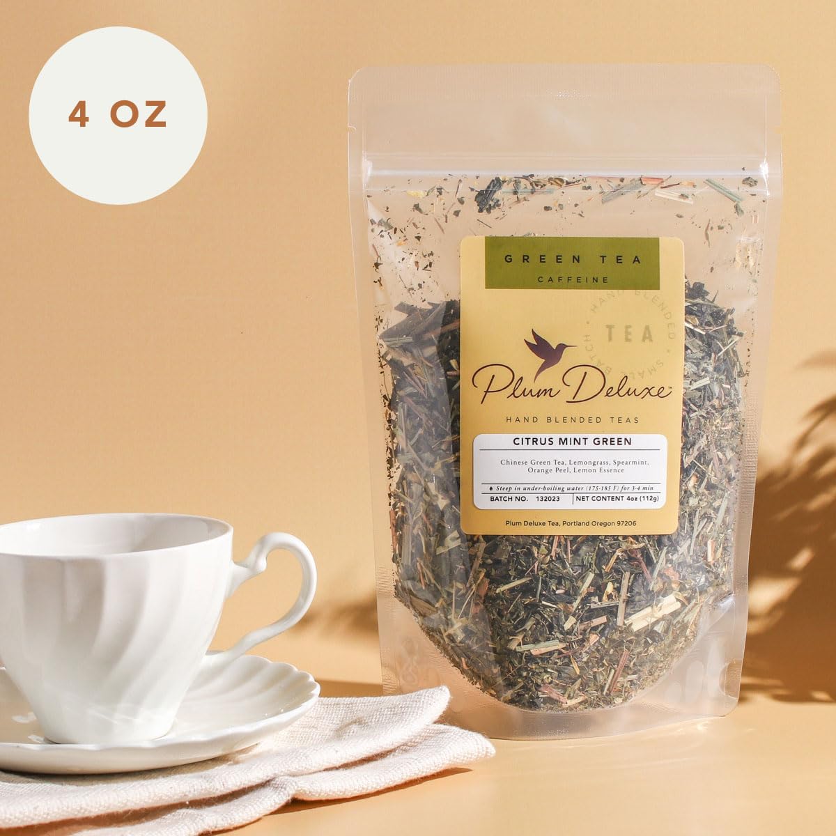 Citrus Mint Green Tea – Refreshing Loose Leaf Blend with Green Tea, Orange, Lemon, Lemongrass and Spearmint – Low Caffeine – Hot or Iced – 60 to 80 Cups – No Added Sugar – Hand Crafted in USA - Plum Deluxe