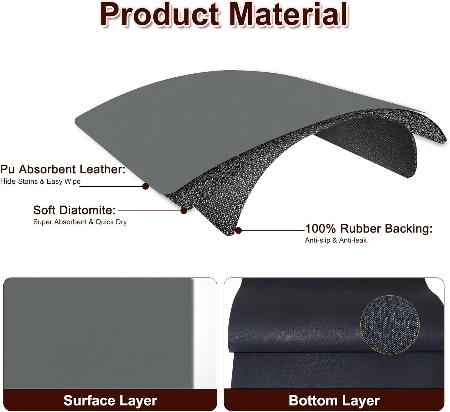 Dish Drying Mat for Kitchen, 15.7’’ X 17.7’’ Coffee Bar Mats for Countertop Fit Under Coffee Maker, Hide Stain Rubber Backed Espresso Machine Absorbent Drying Pad, Gray