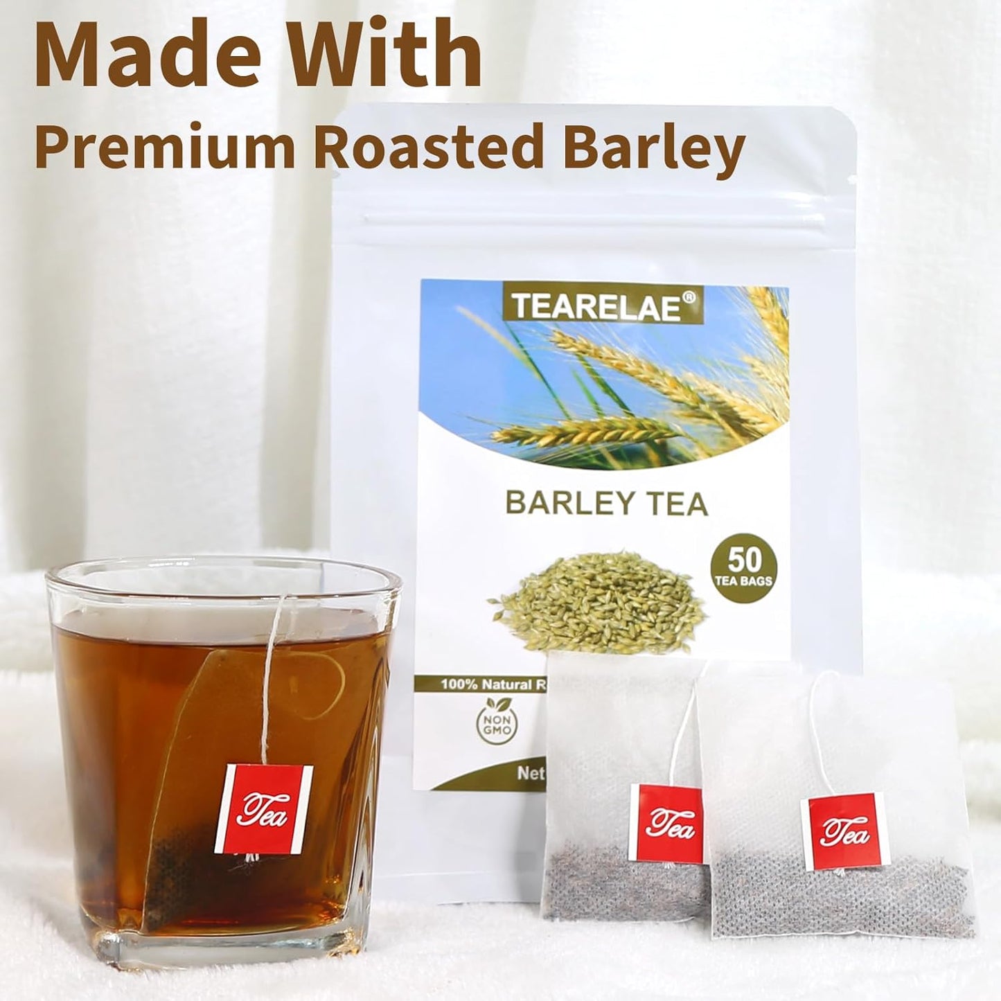 TEARELAE - Barley Bags - 4g x 50 Count - 100% Pure Natural Roated Barley Grains Herbal Tea - Mugicha - Non-GMO - Caffeine-free - Gently Sweet & Mellow