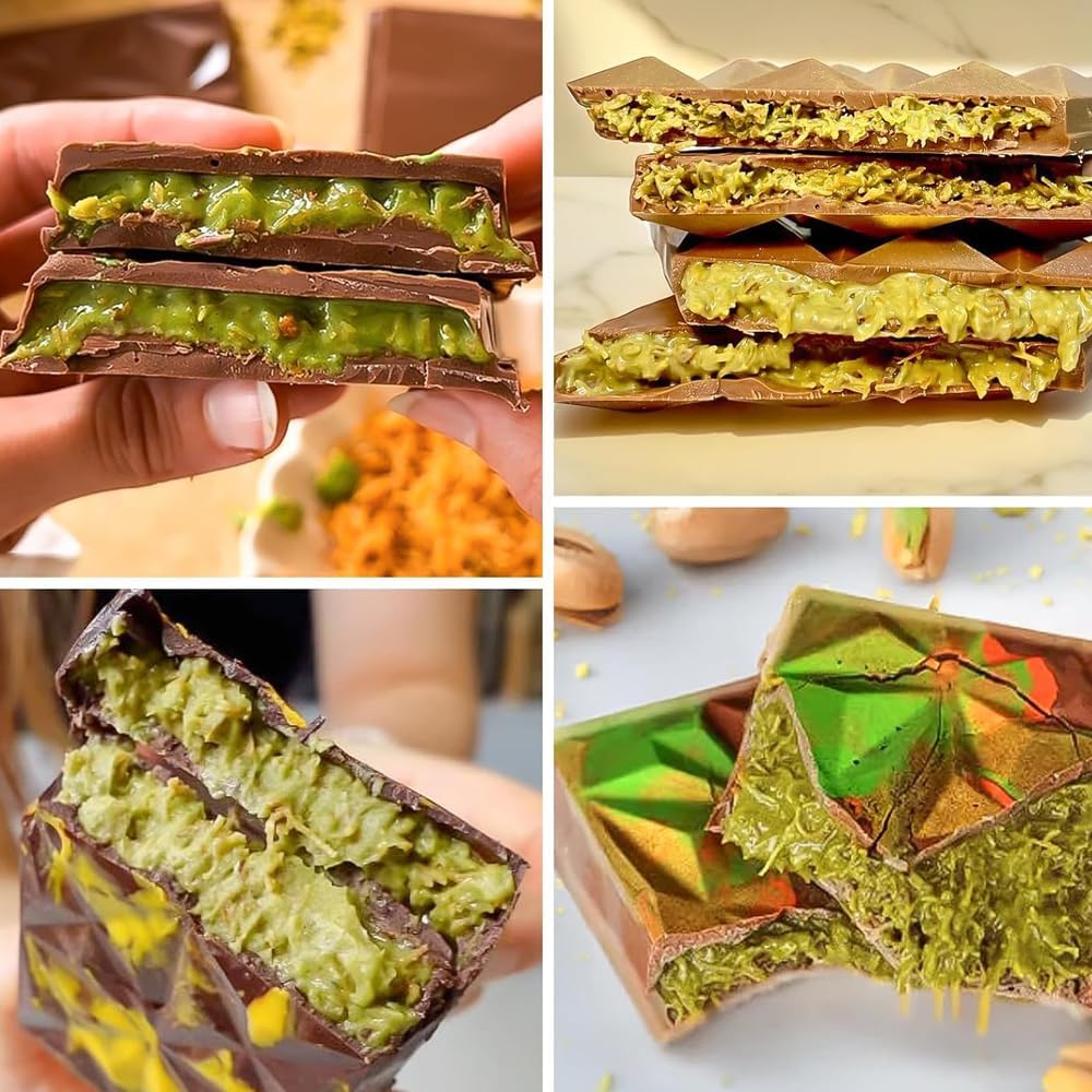 Dubai Chocolate Mold 3 Pack,0.5 Inch Deep Large and Thick Silicone Chocolate Bar Molds for Stuffed Bar,Big Candy Bar Mold for Filling Knafeh Pistachio Chocolate Kit