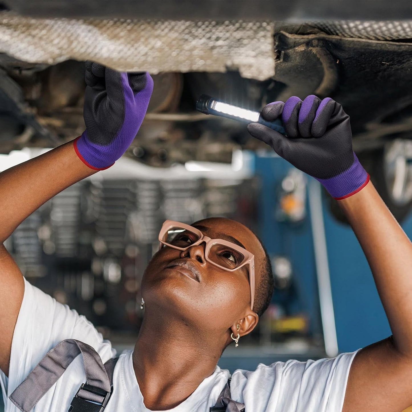 KAYGO Safety Work Gloves PU Coated,12 Pairs KG11PB Seamless Knit Glove for Men and Women, with Smooth Grip on Palm and Fingers, Ideal for General Duty Work (M, Purple)