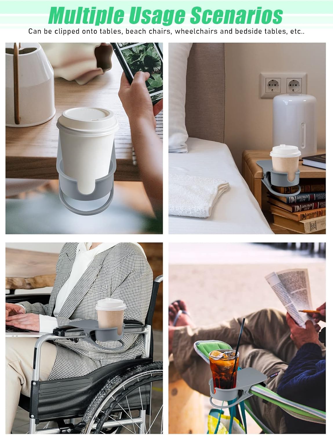 Kalolary New Drinking Cup Holder Clip with Groove, Table Bottle Cup Stand DIY Glass Cup Clamp Storage Saucer Clip Water Coffee Mug Holder Saucer Clip for Home Desk, Gray