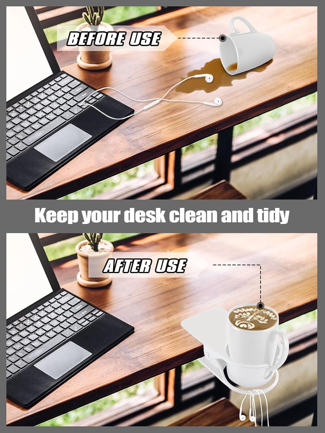 3PCS Drinking Cup Holder Clip Kalolary Chair Desk Bottle Cup Stand DIY Glass Clamp Storage Saucer Clip with Groove for Potted Plant Beverage Coffee Mug Holder Clip for Home & Office (White)