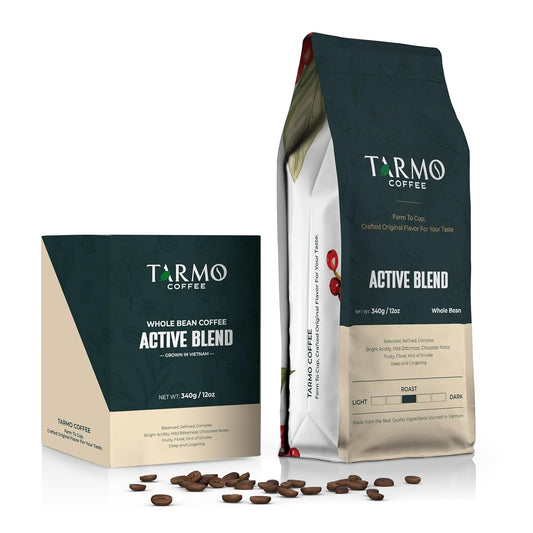 TARMO - ACTIVE BLEND | Low Acid ARABICA & ROBUSTA BLEND Whole Bean Coffee | Specialty Vietnamese Coffee | Single Origin Medium Roast | Premium Espresso Beans, 12 Oz Bag