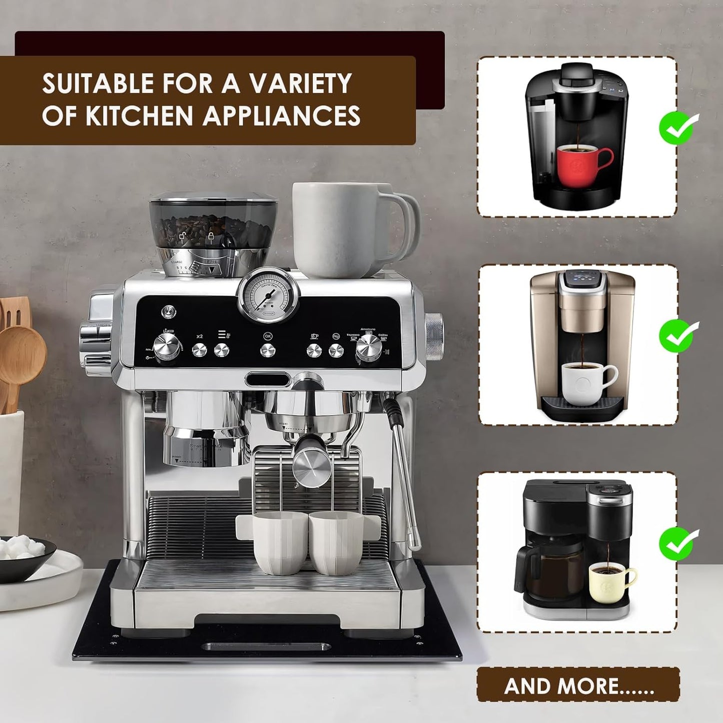 Appliance Sliders for Kitchen Appliances Sliding Tray for Coffee Maker, Espresso Machines, Mixers Sturdy Kitchen Aid Sliders for Mixer -Duty Equipment with Rubber Wheels - 13" x 14" (Black