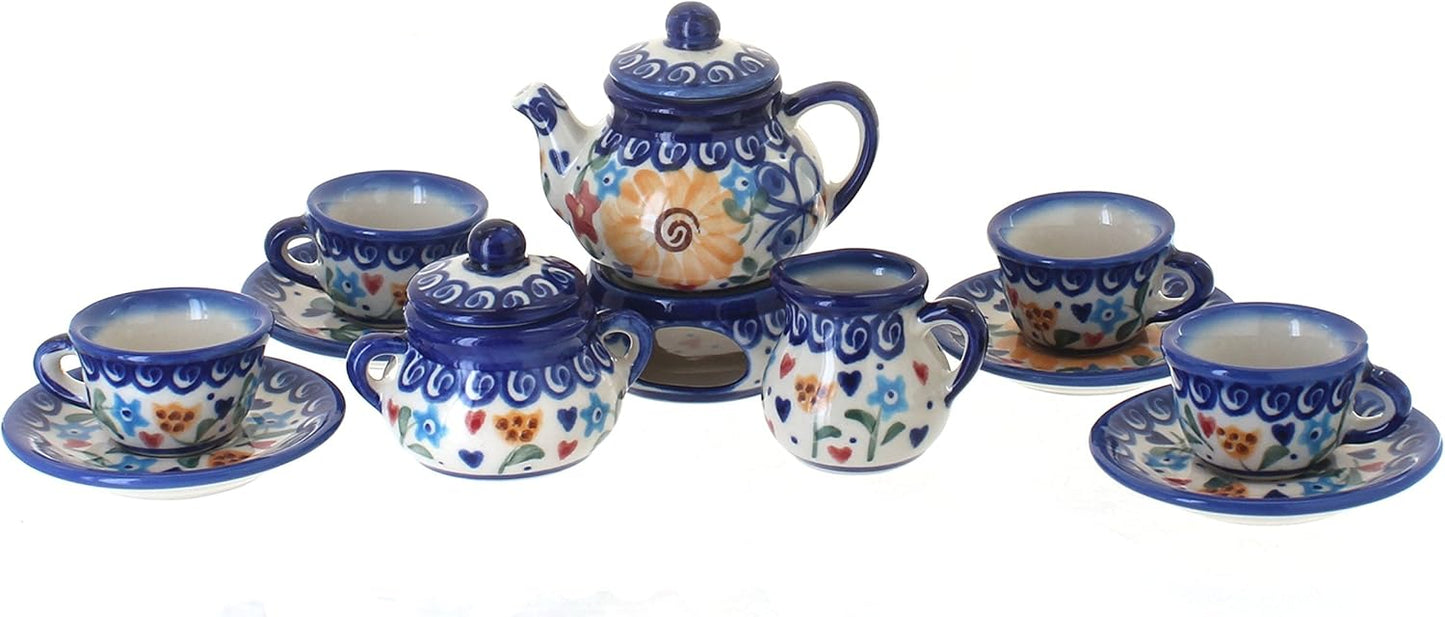 Blue Rose Polish Pottery - Yellow Butterfly Miniature Tea Set - 1 Set - Polish Pottery Collectible Tea Set with Teapot & Cups, Decorative Gift