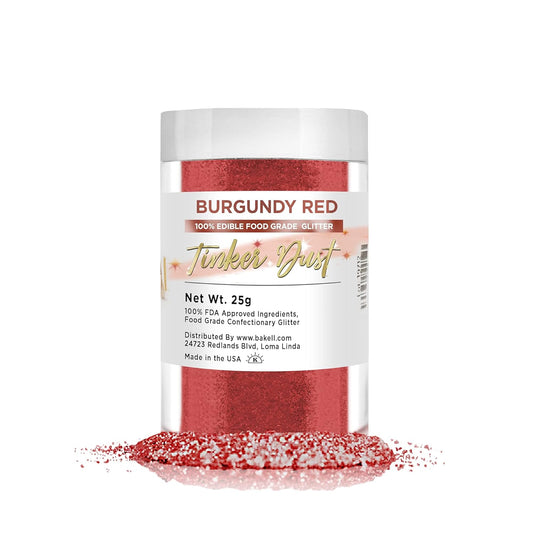 Bakell Bulk Size | Red Tinker Dust Edible Glitter Jar | Food Grade Gourmet Dessert, Foods, Drink Garnish Sparkle Sprinkle Burgundy 25g