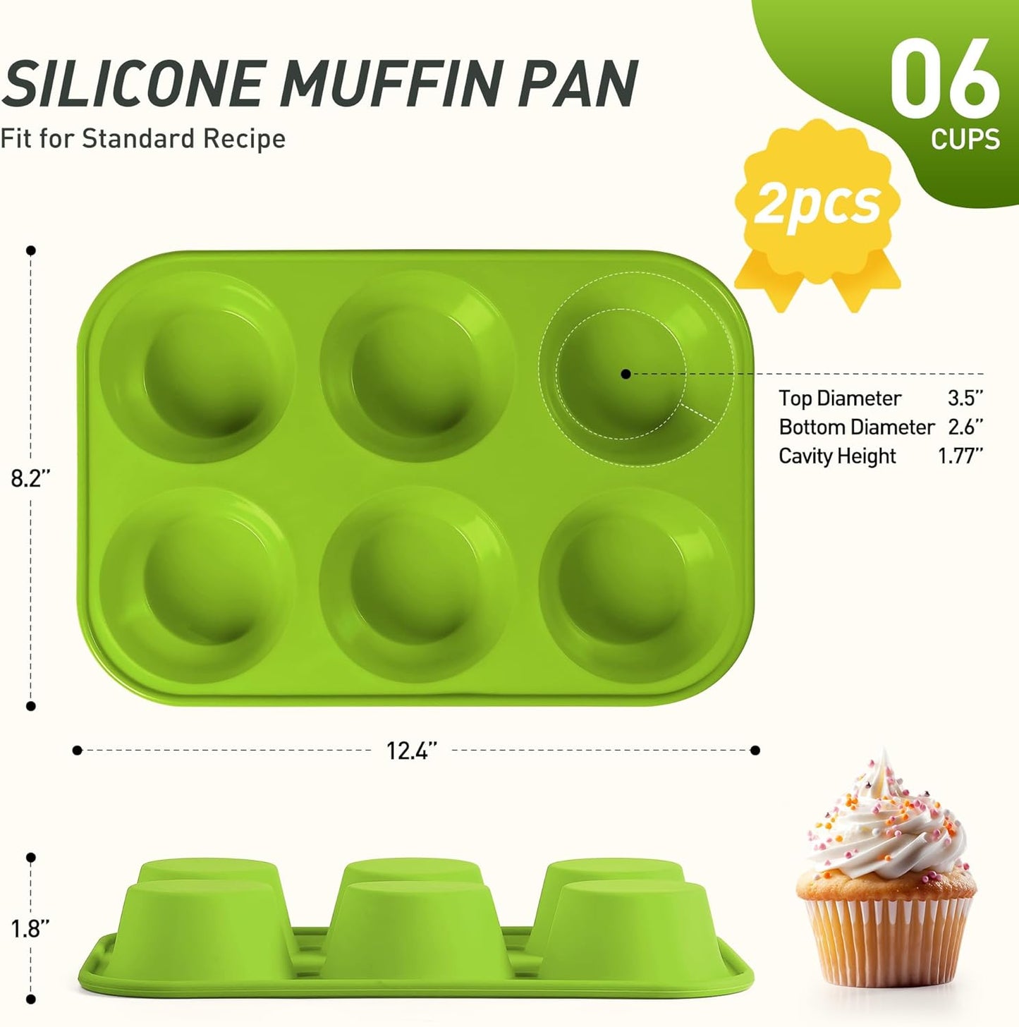 2 Pack 6 Cups Silicone Jumbo Muffin Pan with Metal Reinforced Frame Silicone Molds Mother Day Best Mama Mommy Bonus Mom Ever Mother In Law Gifts Step Mom Stepmom Grandma Gigi Granny Nana Present