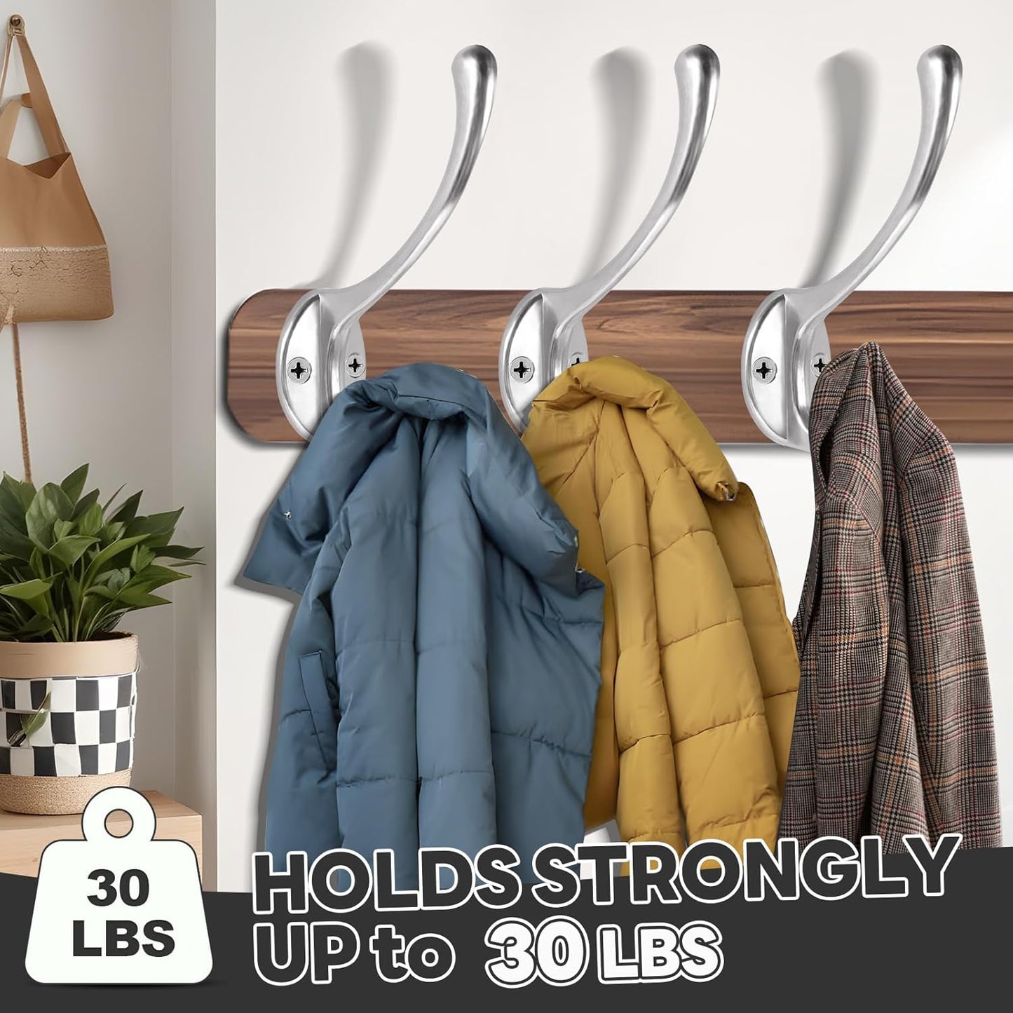 Wall Hooks for Hanging, 20-Pcs Heavy Duty Metal Coat Hooks, for Living Room, Bathroom, Kitchen, Bedroom for Coats Towel, Hat, Key, Closet, Bag (Silver)