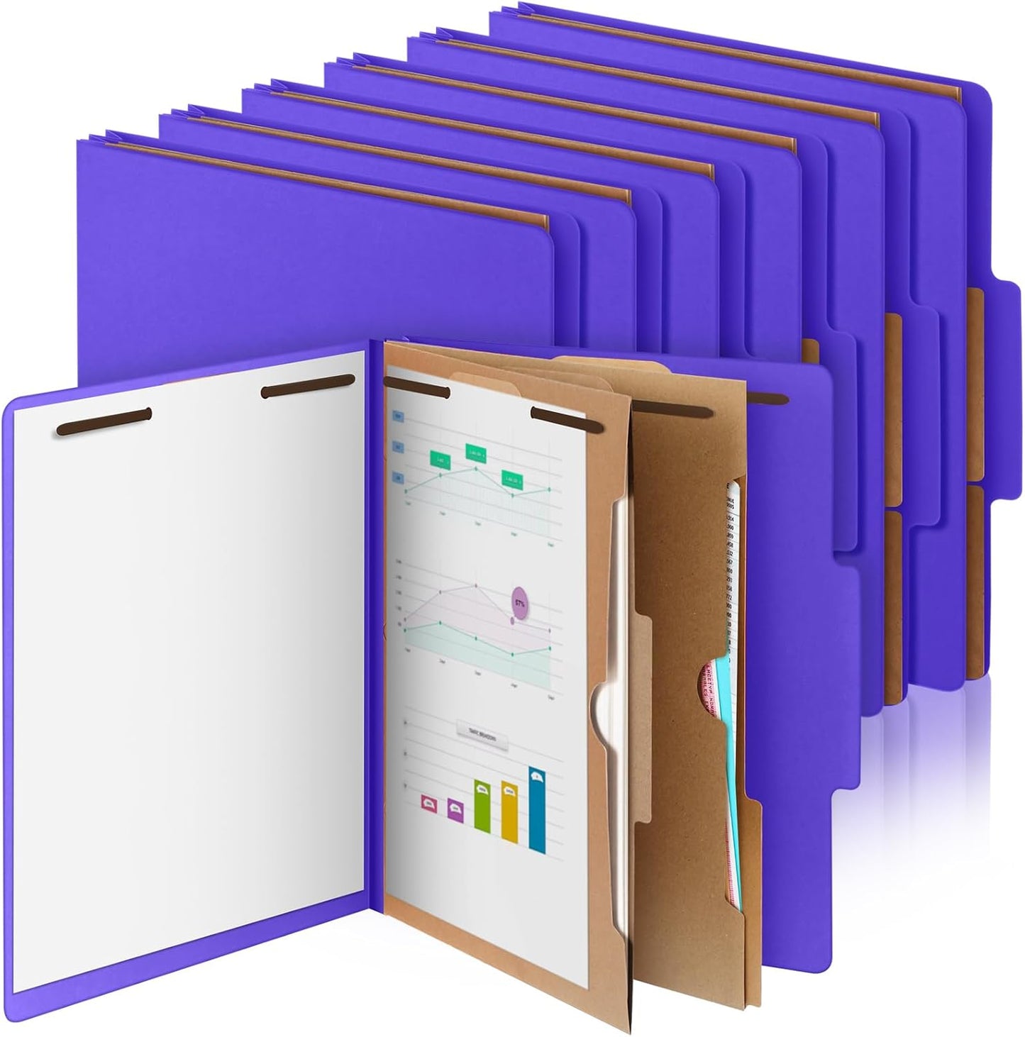 12 Pcs Classification Folders Letter Size, Back to School Supply for Teacher, Student, 2 Pocket Dividers Pressboard File Folder Bulk with 2 Fasteners, 2 in Expanding File Organizer (Purple)