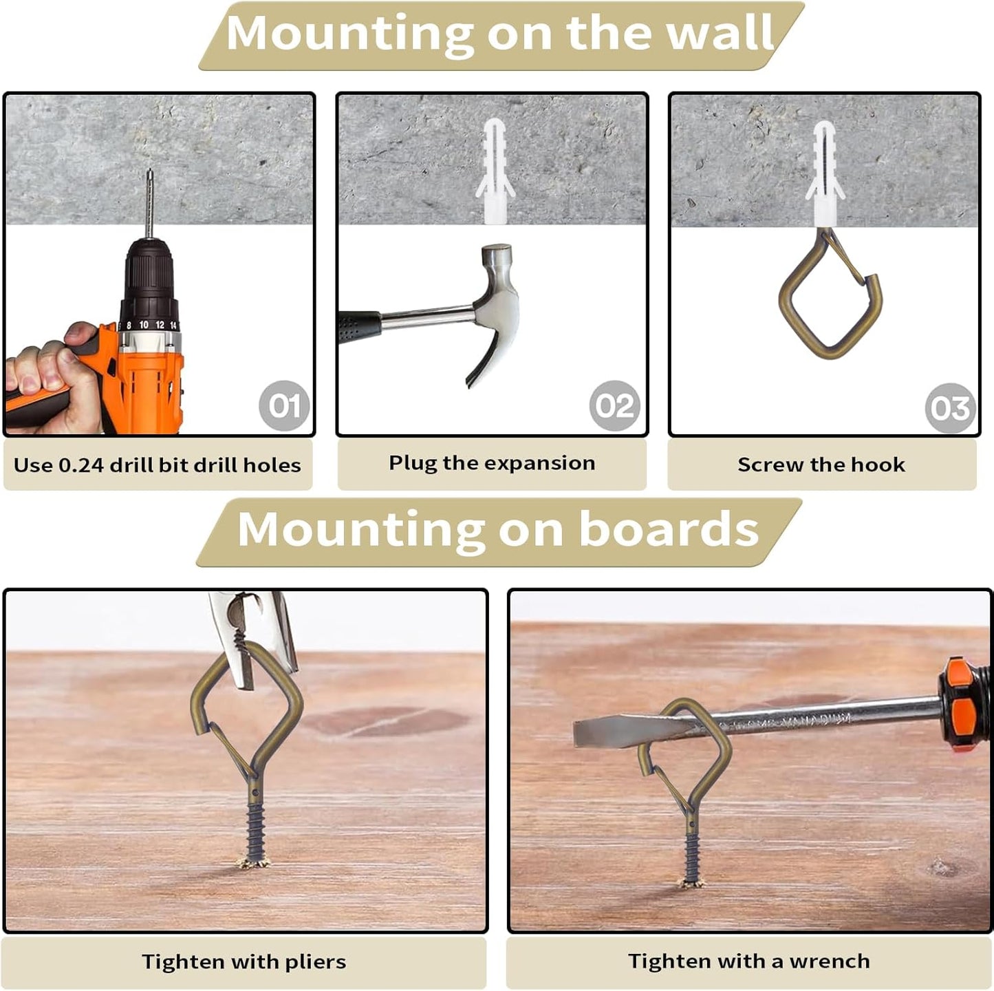 100 PCS Bronze Eye Screw Hooks for Hanging Heavy Duty with Safety Buckle.Metal Ceiling Hooks for Hanging Plants Cup Wind Chime Bird Feeders Patio Lights at Indoor&Outdoor