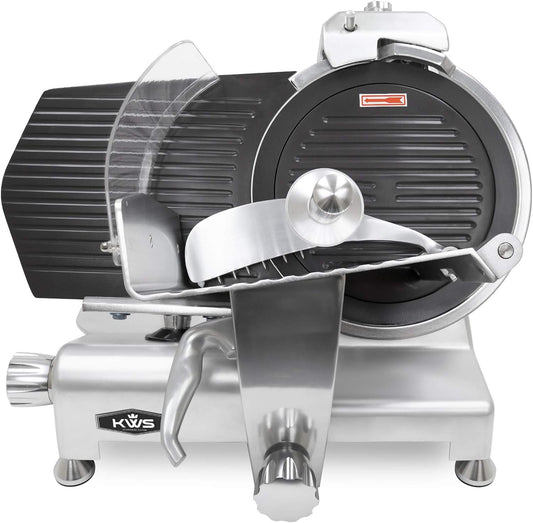 KWS MS-12ET Metal Collection Commercial 420W Electric Meat Slicer 12-Inch with Non-sticky Teflon Blade & Extended Back Space, Frozen Meat/Cheese/Food Slicer Low Noises [ ETL, NSF Certified ]