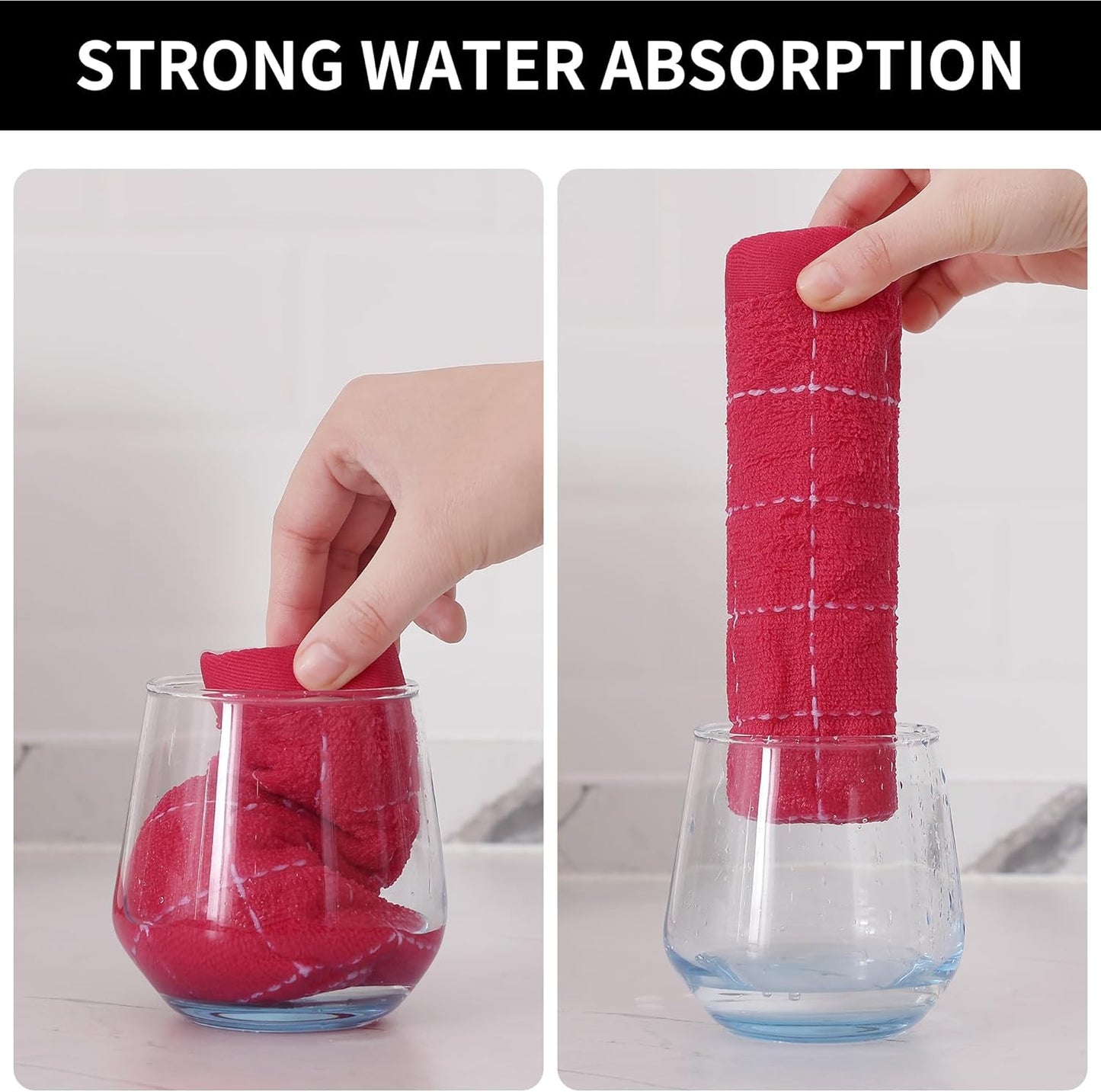 Homaxy 100% Cotton Terry Kitchen Dish Cloths, Ultra Soft and Absorbent Dish Towels for Kitchen, Suitable for Drying and Washing Dishes, 8 Pack, 12 x 12 Inches, Rose Red